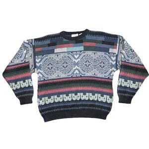 Vtg Cosi Crewneck Sweater Large Geometric Knit Coogi Style Sweater 80s 90s Art